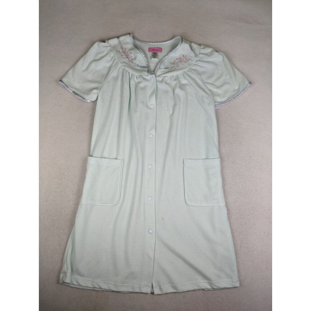 Whispers Women's Nightgown Mint Green Waffle Knit Housedress Size Medium